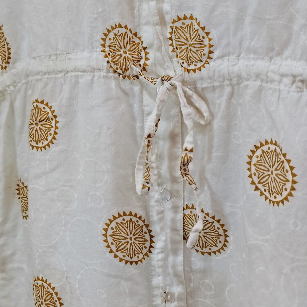 White Mini Dress CoverUp Womens Medium 100% Cotton Drawstring Lightweight Beachy - Picture 2 of 5